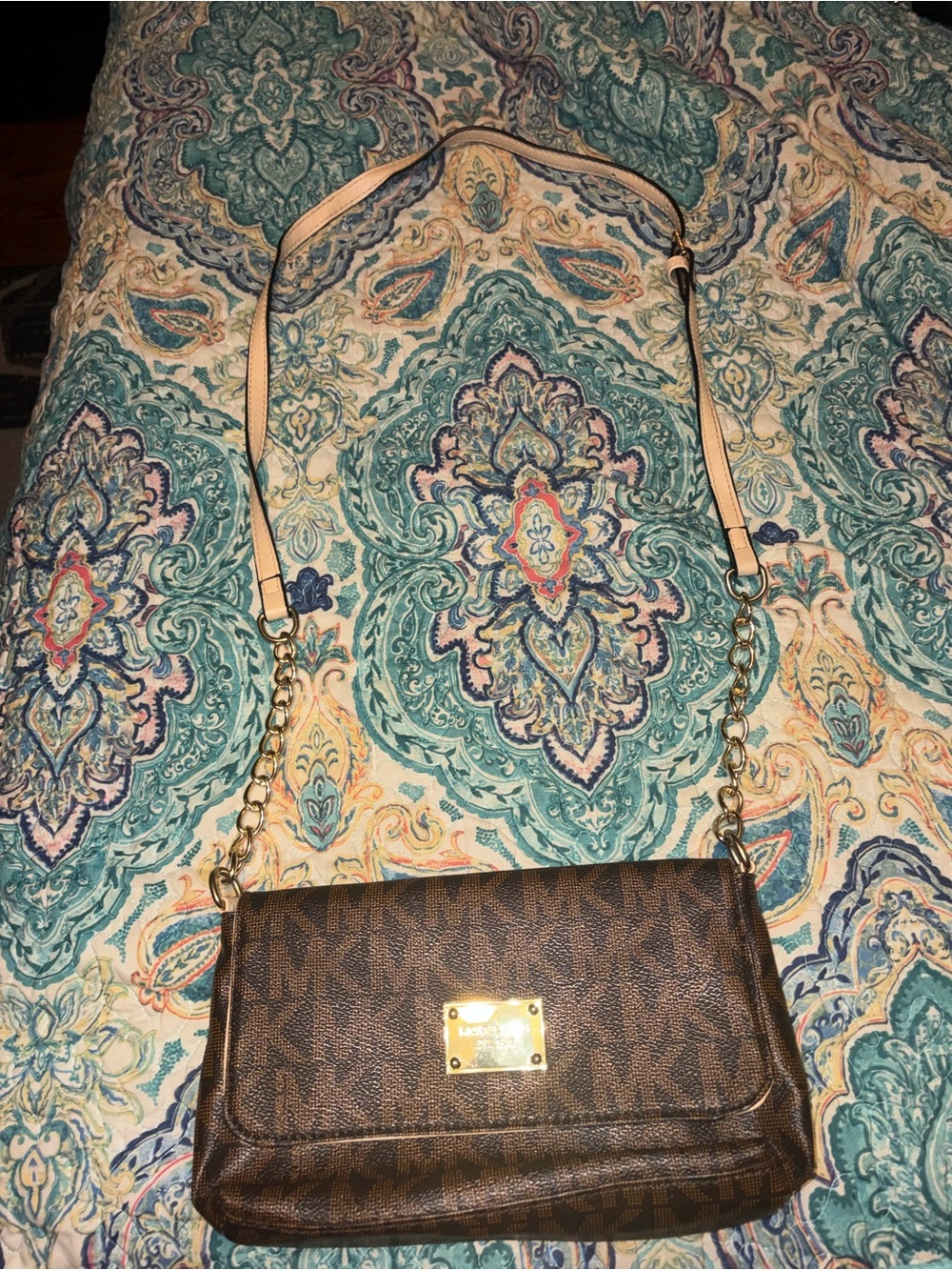 Medium Brown Michael Kors Crossbody with Chain Strap + Matching Mini Clutch